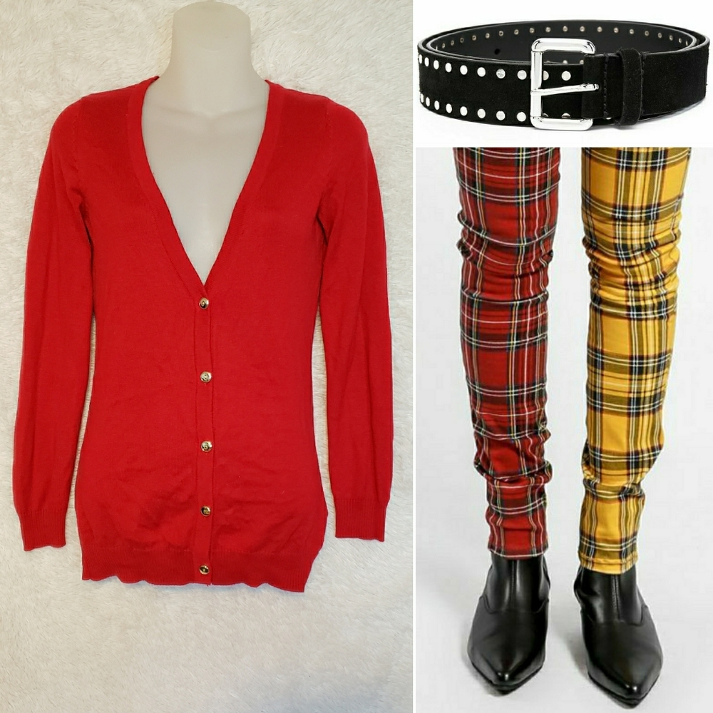 ❌SOLD❌90's Candy Red Skinny Slim Fit Cardigan - Picture 12 of 16